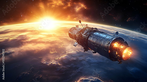 Spaceship with Flaming Engi...