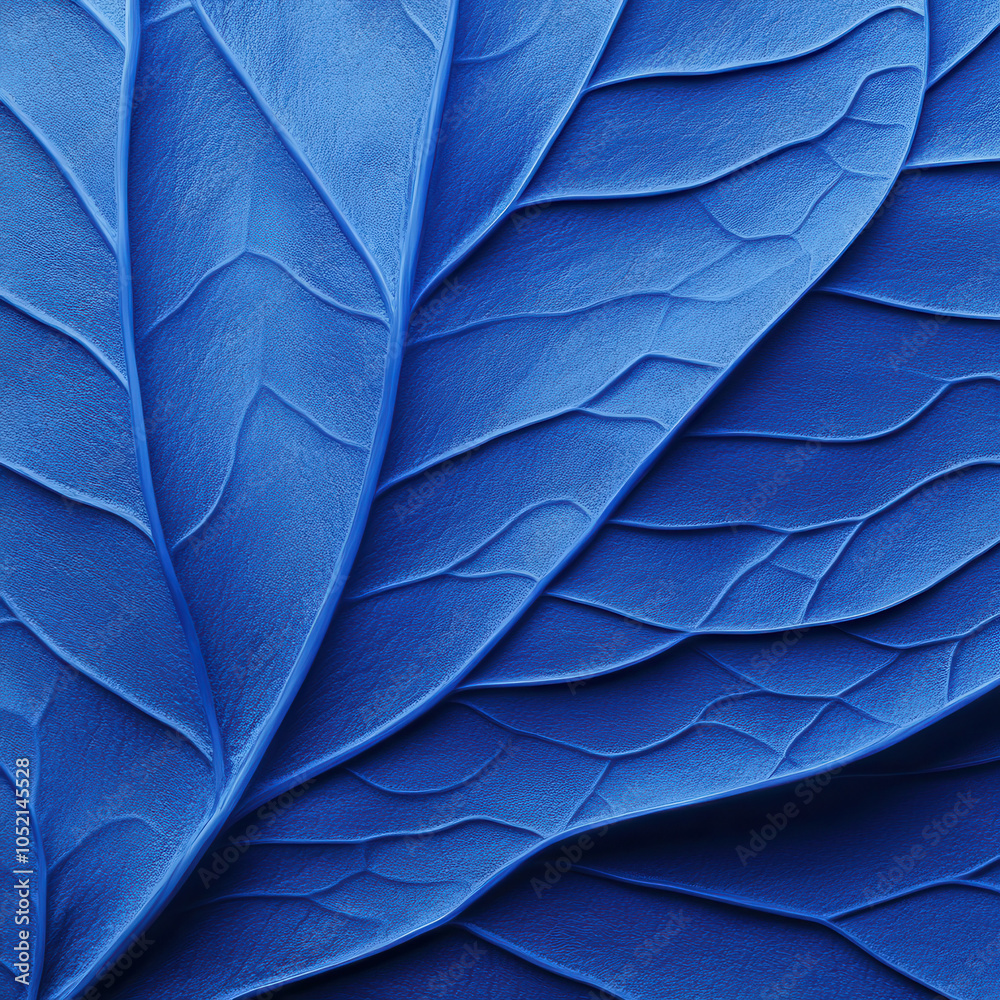 Obraz premium A close-up of textured leaves displaying a rich blue color, highlighting intricate veins and shapes.