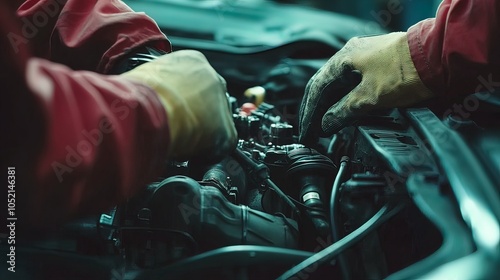 Mechanic Repairing a Car Engine