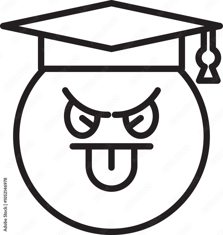 Moody and Cheeky Student Emoticon Line Art
