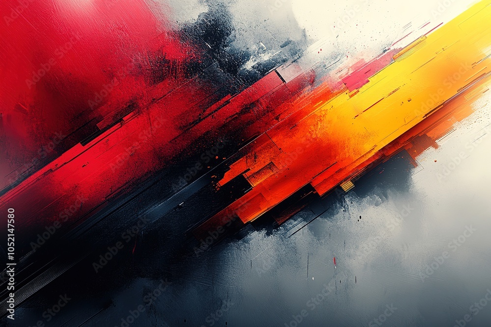 Naklejka premium Abstract colorful design with red, yellow, and black stripes on a white background.