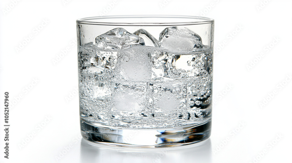 Close-up of ice water in a glass on a white background Close-up of ice water in a glass on a white background
