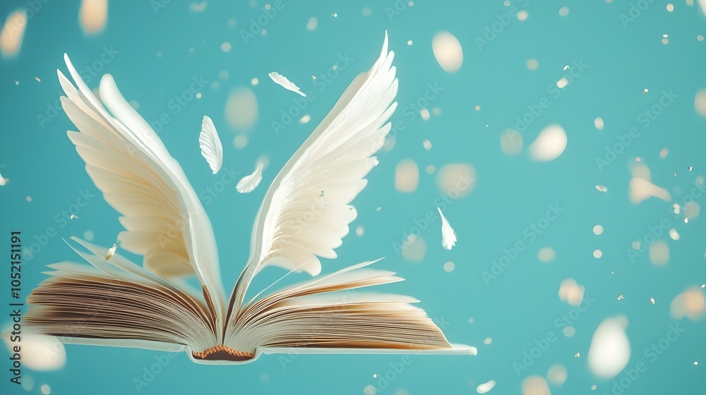 Open Book with Pages Forming Wings Taking Flight Into the Sky Symbolizing the That Reading Can Bring Open Book with Pages Forming Wings Taking Flight Into the Sky Symbolizing the That Reading Can Bring