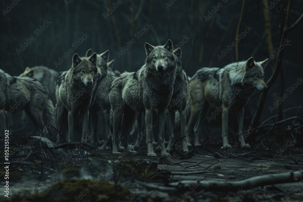 a pack of wolves on a dark night a pack of wolves on a dark night
