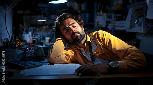 Tired Worker Napping at Des...