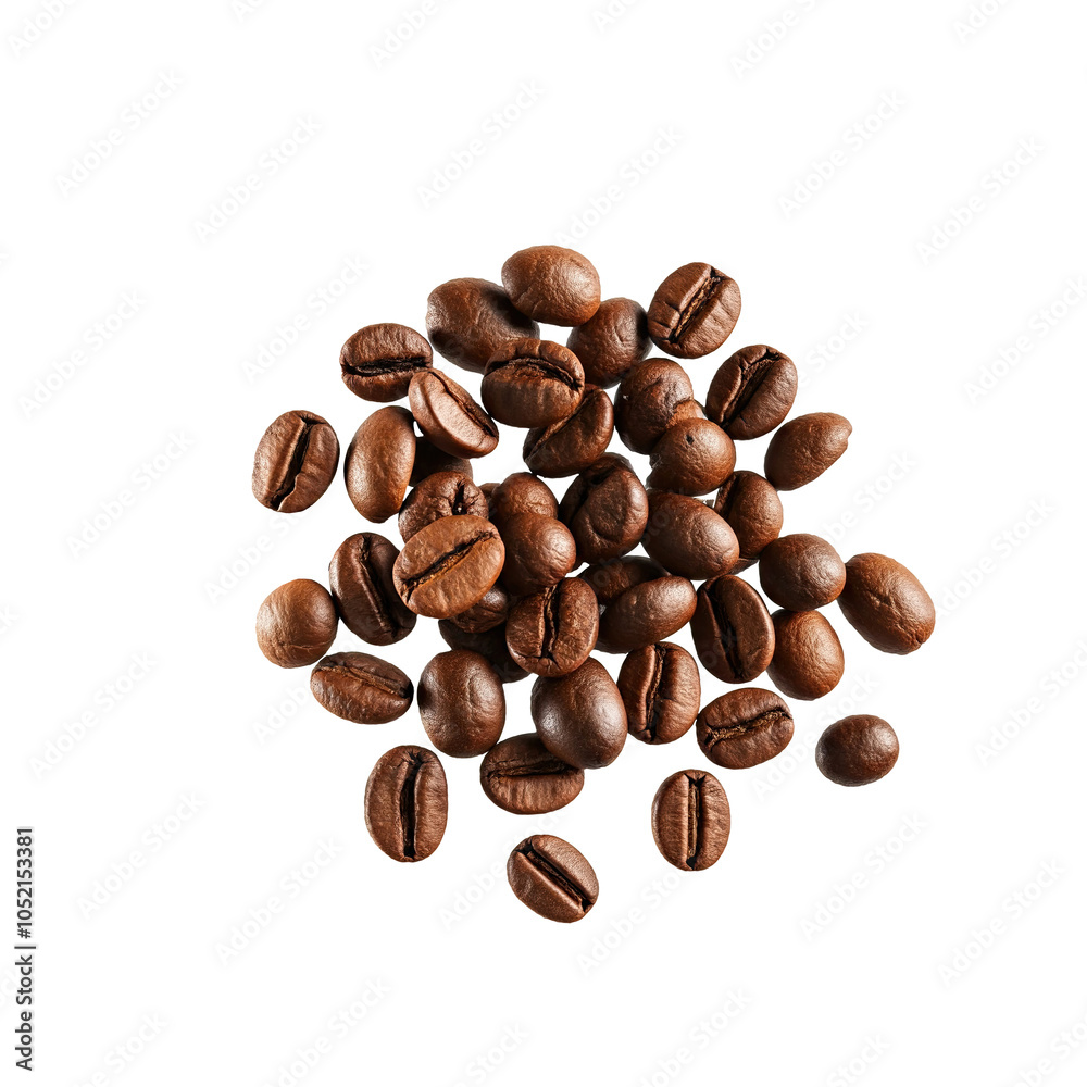 Naklejka premium Scattered Roasted Coffee Beans Isolated on Transparent Background