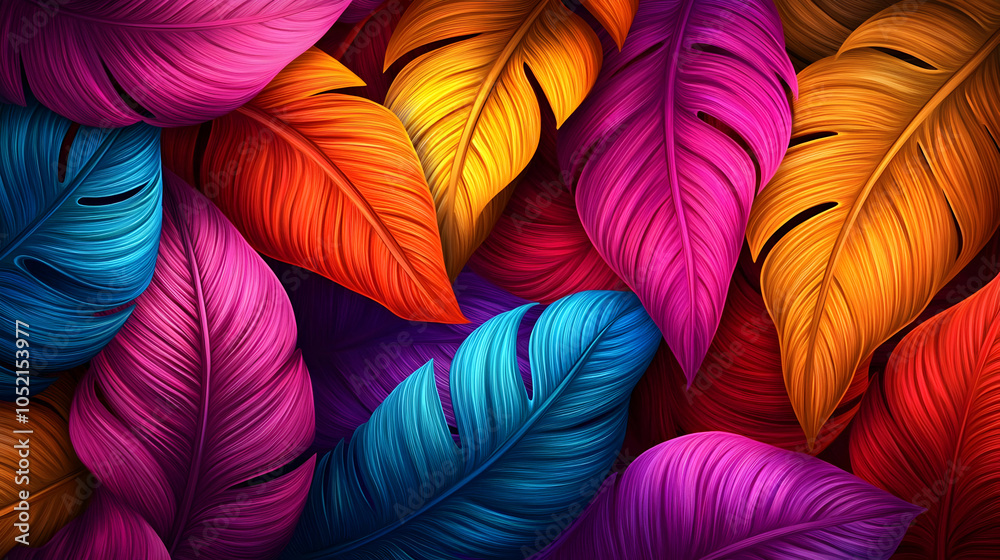 Colorful Tropical Leaf Pattern Illustration