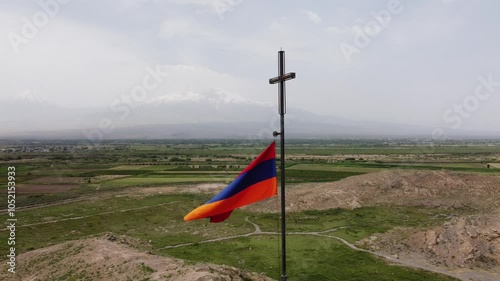  The Armenian flag flutters in the wind.
