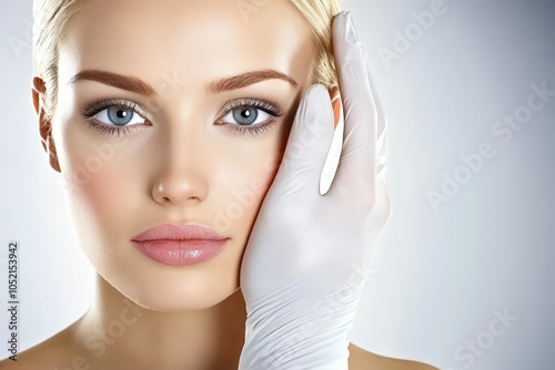 Doctor Examining Woman's Skin and Blue Eyes photo