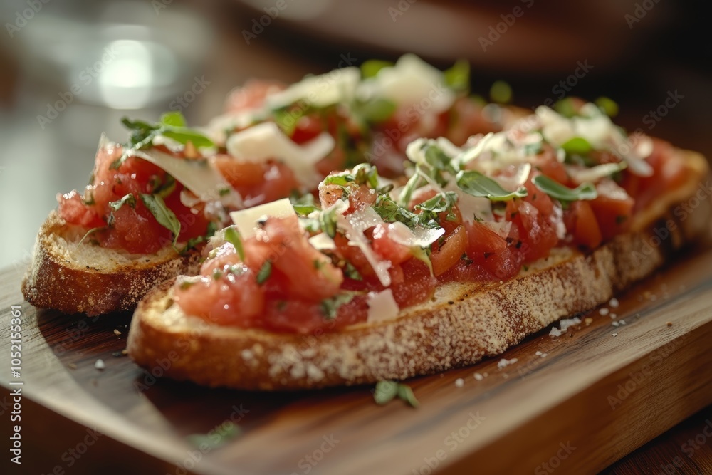 Closeup of Two Delicious Bruschetta Toasts Closeup of Two Delicious Bruschetta Toasts
