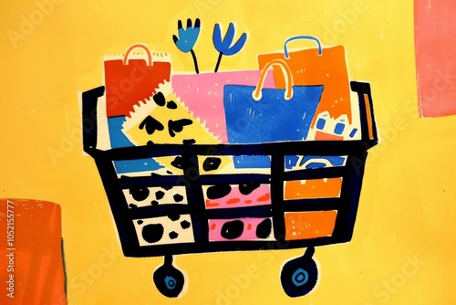 Shopping Cart Illustration with Vibrant Colors