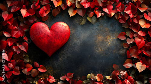 Red Heart with Autumn Leave...