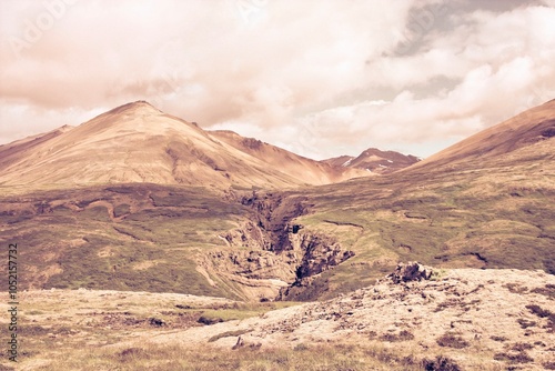 Iceland volcano - Lonsoraefi. Retro filtered color style. photo