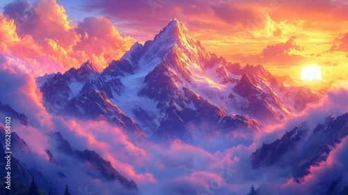 Majestic Mountain Peak Bathed in Sunset Light