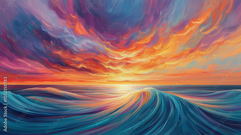 Obraz premium Vibrant Ocean Wave at Sunset - Colorful Seascape Art