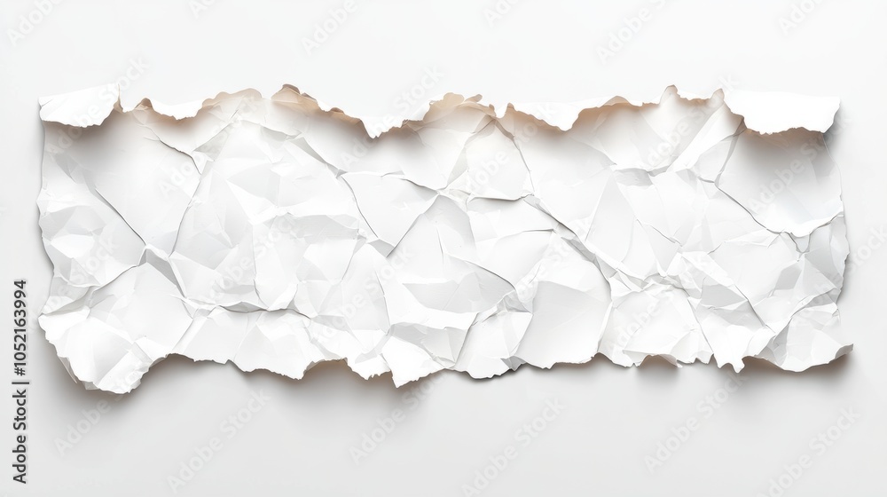 Obraz premium A piece of crumpled white paper with torn edges on a white background.