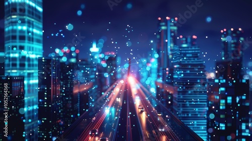 A bustling metropolis is transformed overnight as city planners use 5G data to quickly reorganize traffic flow and optimize public transportation routes. photo