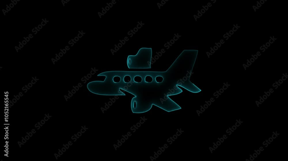 Abstract neon airplane icon animation. concept of flying plane With Black Background Abstract neon airplane icon animation. concept of flying plane With Black Background