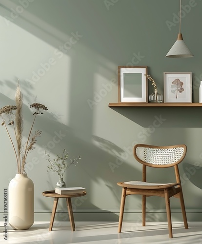 Frame mock up on Living Room, Minimalist Corner with Soft Shadows and Artistic Decor- Generative Ai