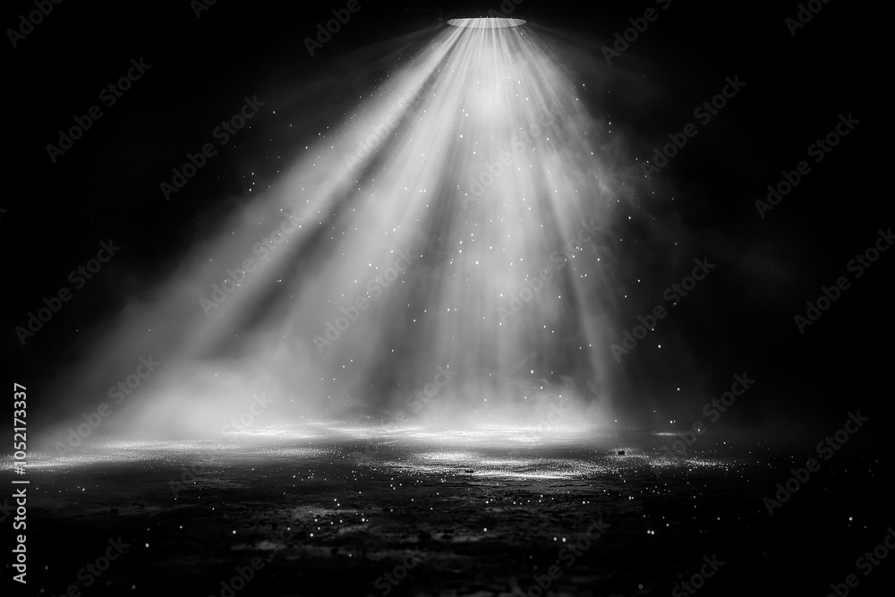 White Spotlight in a dark background, accented by glittering sparkles to create a magical, dramatic effect, for overlay and screen filter