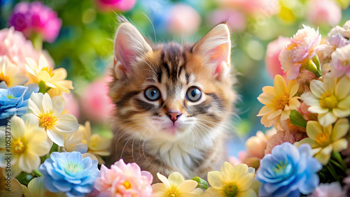 cat with flowers