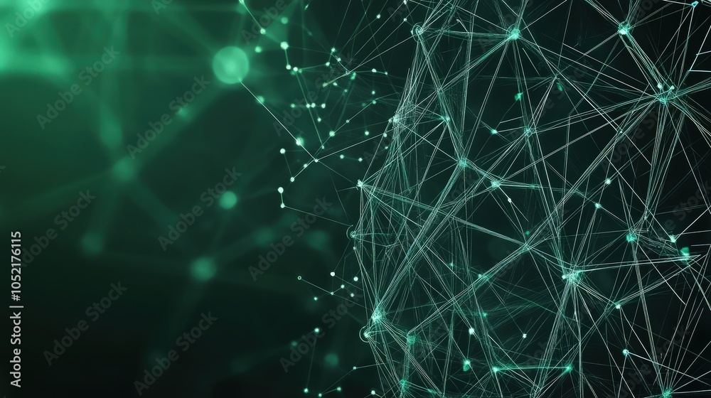 A business-themed abstract design with a dark green backdrop and large line circles connected by subtle digital lines, giving a modern feel