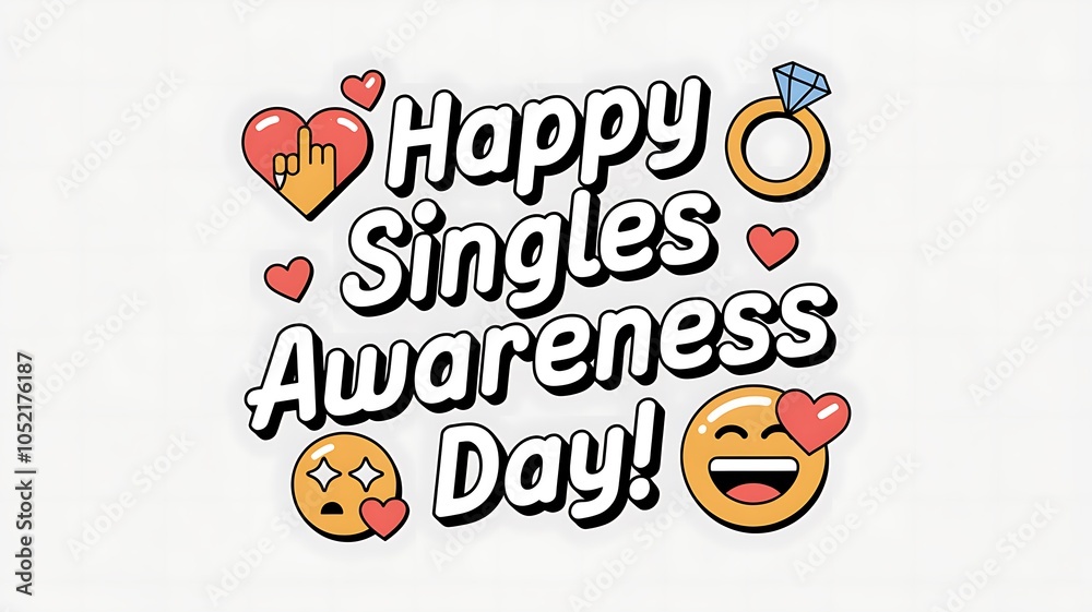 Fototapeta premium Happy Singles Awareness Day Celebration with Emojis and Ring