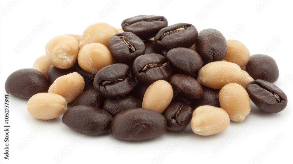 Obraz premium A mix of roasted coffee beans, showcasing different varieties and colors for brewing.