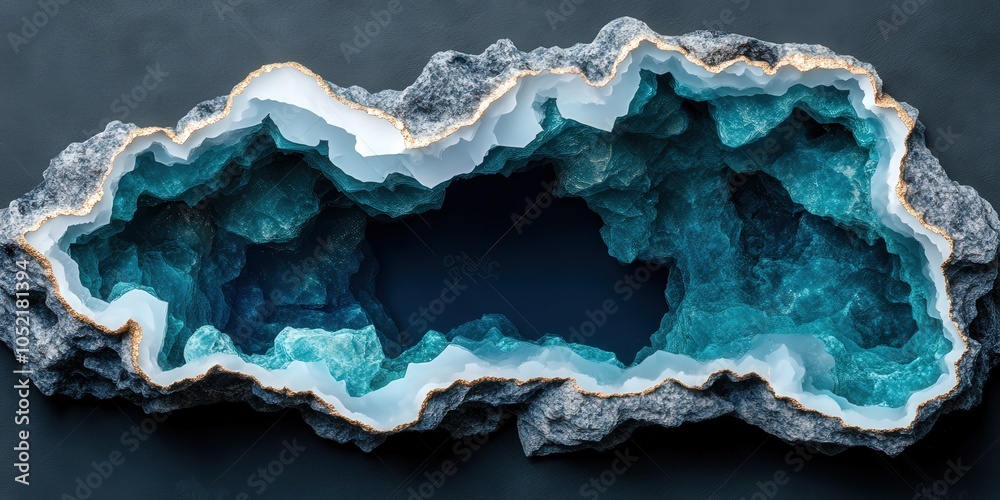 Obraz premium Abstract Blue and Turquoise Geode with Gold Rim Modern Wall Art Decorative Stone Backg