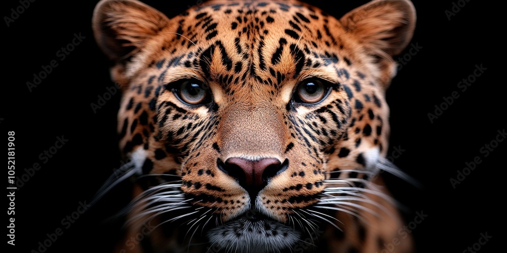 Fototapeta premium Close up Portrait of a Leopard with Intense Gaze in Dark Background