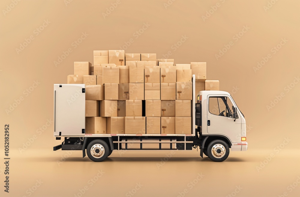 3D Render of Truck Loaded with Cardboard Boxes 3D Render of Truck Loaded with Cardboard Boxes