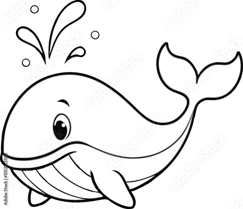 Cute Cartoon Whale Spouting Water Ocean
