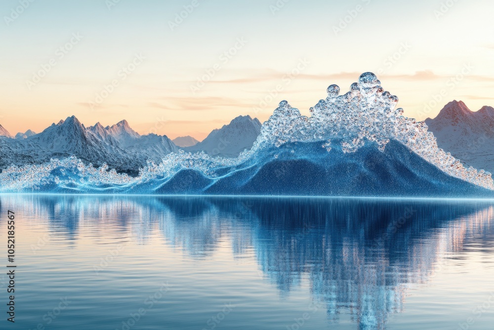 Majestic ocean waves crash against tranquil shores at sunset, revealing a stunning display of nature\'s beauty and harmony Majestic ocean waves crash against tranquil shores at sunset, revealing a stunning display of nature\'s beauty and harmony