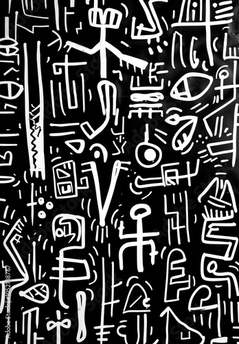 black and white doodle background.