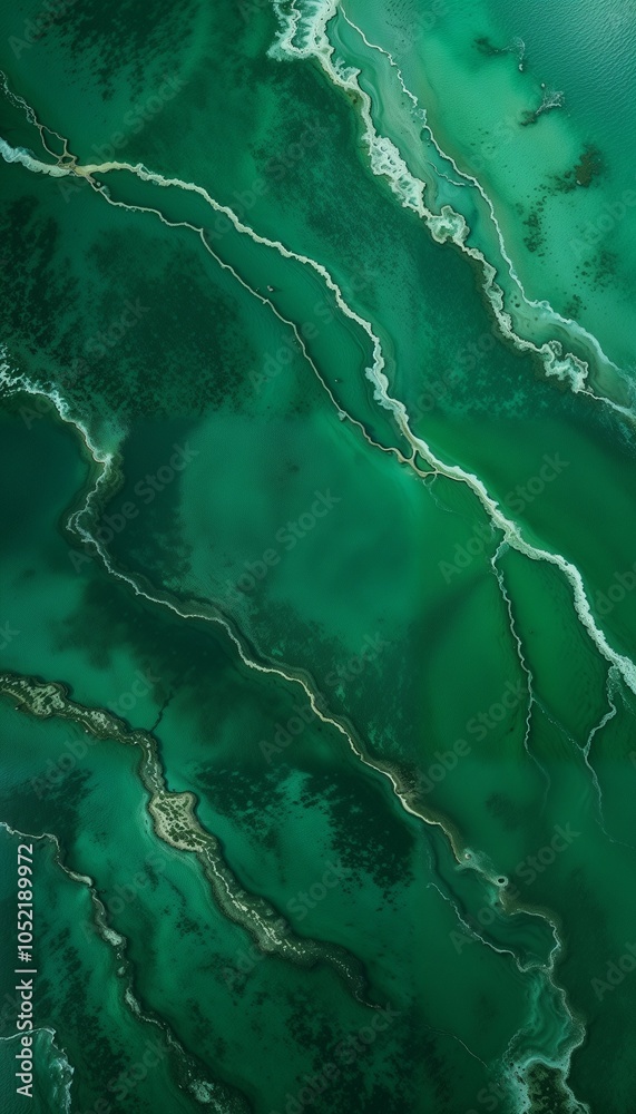Abstract Natural Patterns in Emerald Waters Viewed from Above Abstract Natural Patterns in Emerald Waters Viewed from Above
