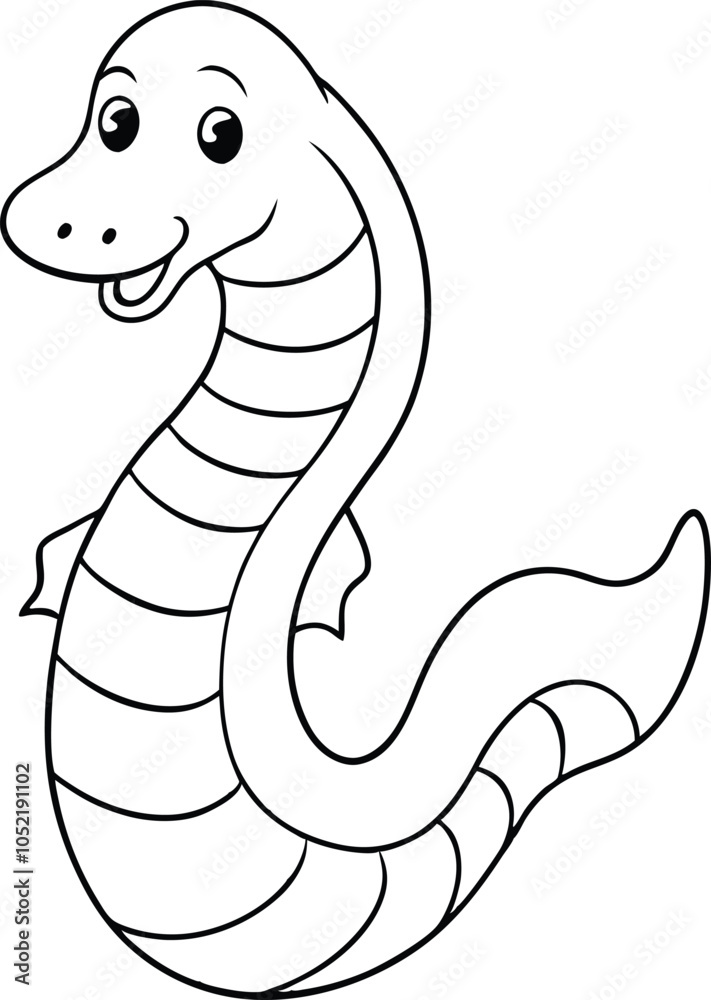 Fototapeta premium Cute Cartoon Sea Serpent Coloring Page Illustration