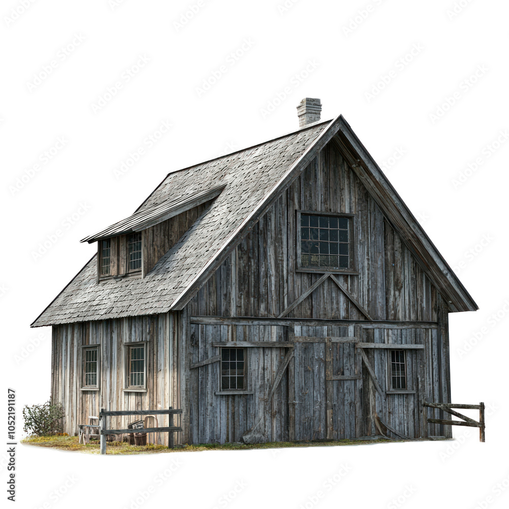 Barn converted into a living space with rustic charm. isolated on transparency background
