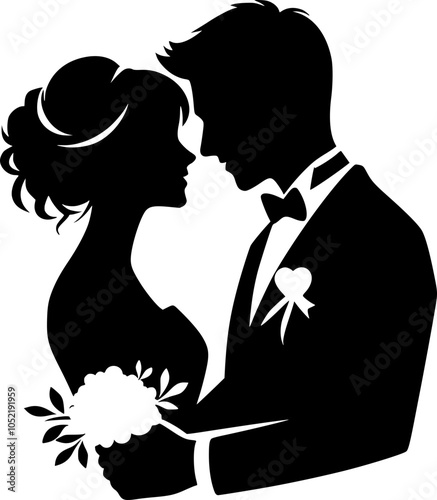 Minimalist Wedding Couple Silhouette Design Element