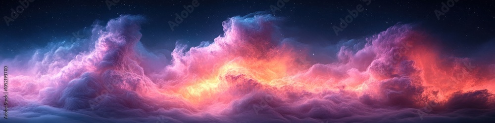 A vibrant, ethereal cloudscape illuminated by warm colors. A vibrant, ethereal cloudscape illuminated by warm colors.