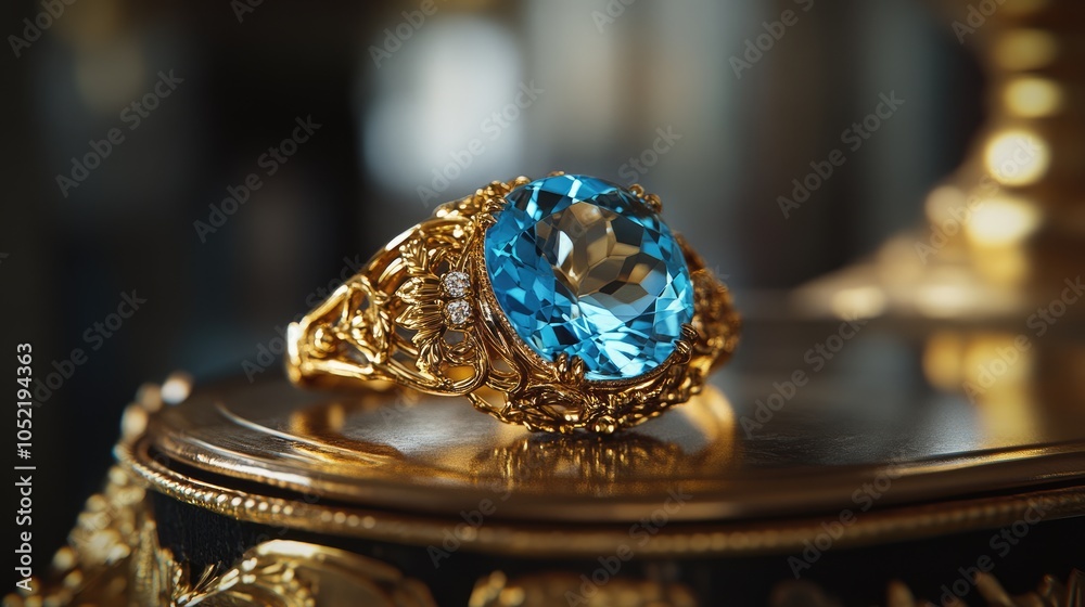 Elegant Gold Ring with Stunning Blue Stone Elegant Gold Ring with Stunning Blue Stone