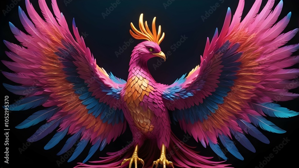 enchanting neon phoenix with glowing plumage on black backdrop ideal for digital wall art enchanting neon phoenix with glowing plumage on black backdrop ideal for digital wall art
