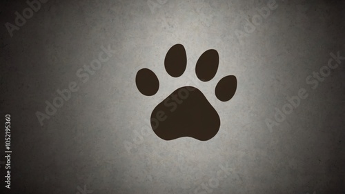 A simple black paw print illustration on a textured gray background creating a minimalist and modern aesthetic photo