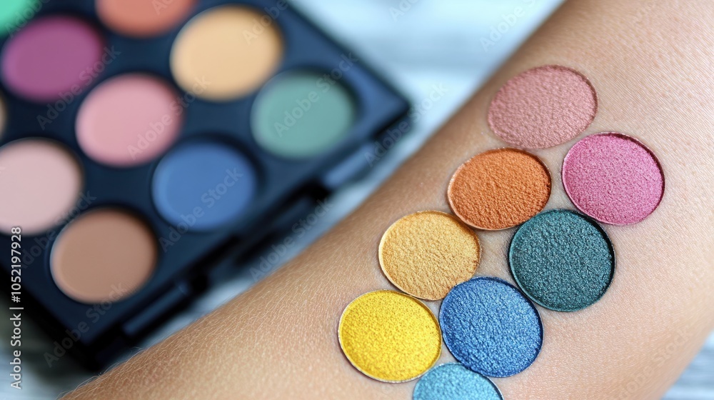 Vibrant Eyeshadow Swatches on Skin for Makeup Display Vibrant Eyeshadow Swatches on Skin for Makeup Display
