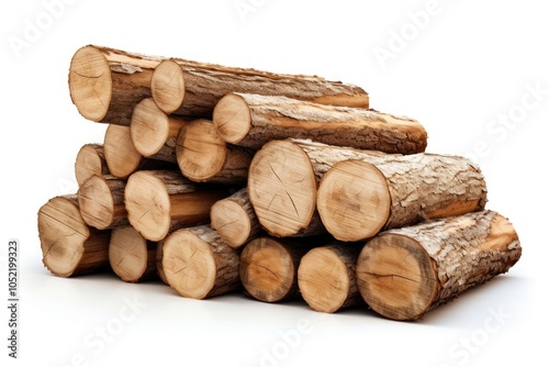 Lumber wood log white background.