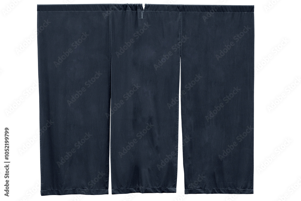 Black vertical fabric Japanese style door and window flag with waving texture isoalate white background