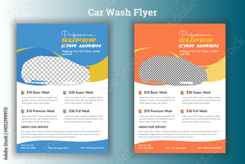 Rent Business Flyer, Car Wash Flyer, Car Cleaning Service Banner, and vector layout design for car wash services