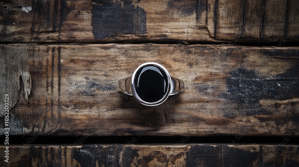 Elegant Silver Ring on Rustic Wooden Background Elegant Silver Ring on Rustic Wooden Background