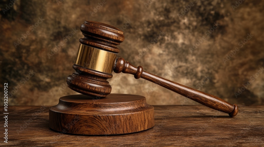 Wooden judge gavel resting on a polished table, symbolizing authority and justice, with a warm wood tone that conveys a sense of tradition and solemnity in legal proceedings. Wooden judge gavel resting on a polished table, symbolizing authority and justice, with a warm wood tone that conveys a sense of tradition and solemnity in legal proceedings.