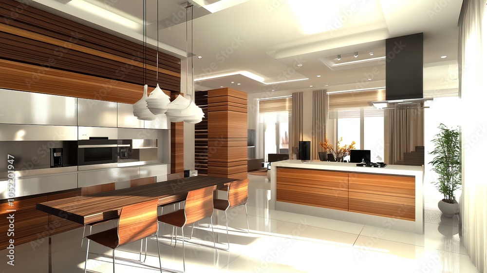 Modern Kitchen Design with Wooden Accents
