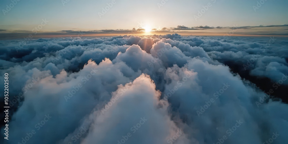 Obraz premium Sunset Above Cloudscape Aerial View Golden Hour Dramatic Sky Nature Photography